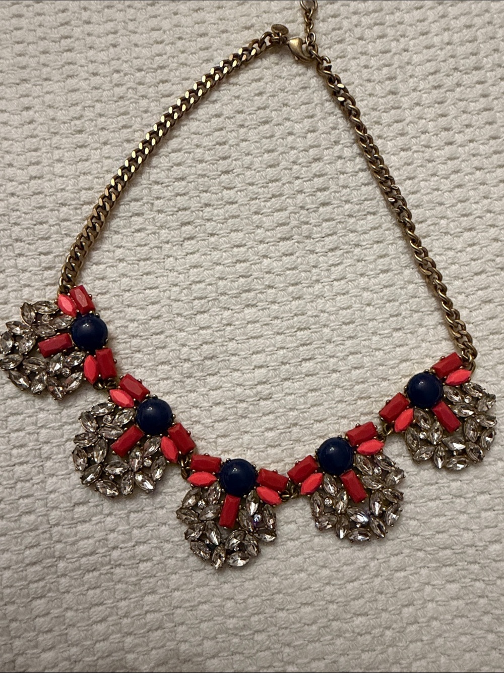 J. Crew Navy and Coral Jeweled Necklace